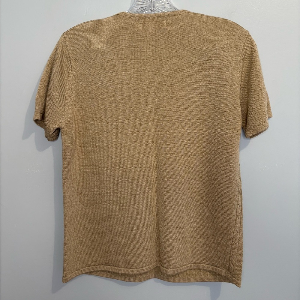 Sag Harbor Beige Cable Knit Short Sleeve Sweater Knitwear Cream Tan Crewneck - Picture 9 of 12